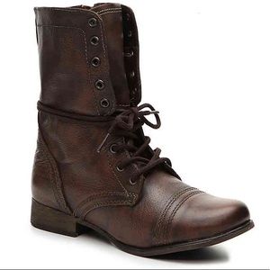 STEVE MADDEN —Zipper Lace Up Leather Combat Boots
